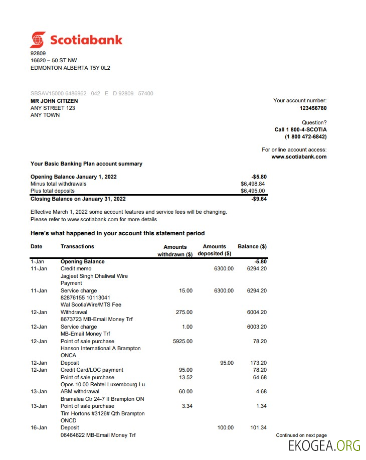 Australie Relevé de la Banque Scotia 2 pages xls